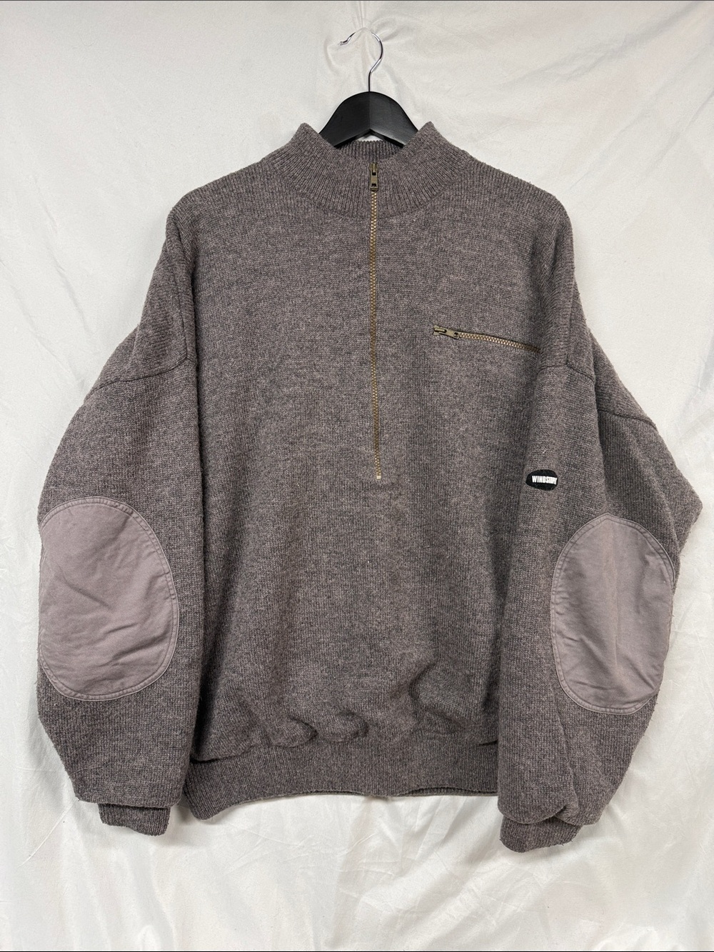 Cabela's Men's Windstopper Taupe Zip-Neck Sweater with Elbow Patches